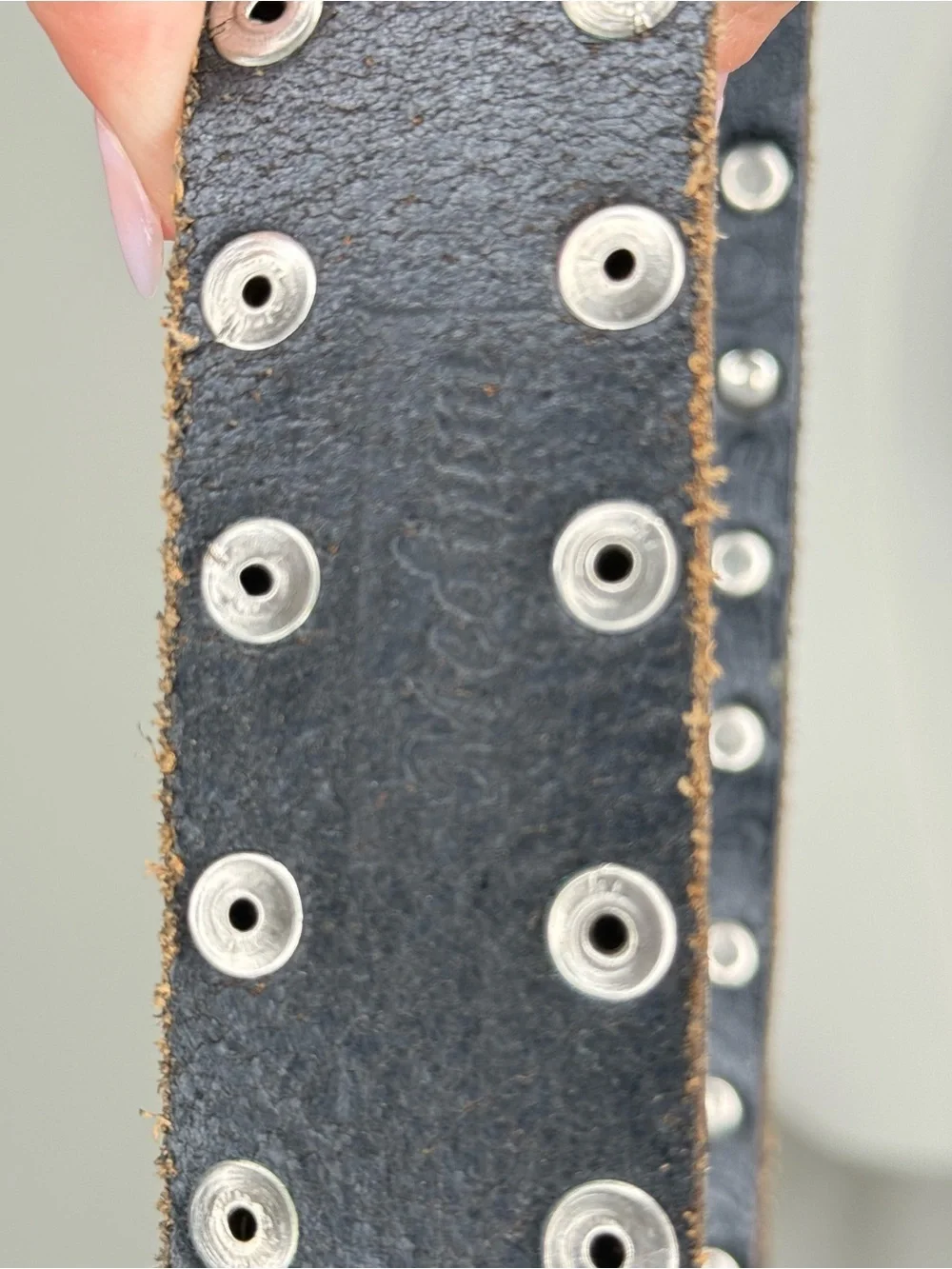 Vintage Black Leather Bohemian Belt with Decorative Brass Silver Buckle M